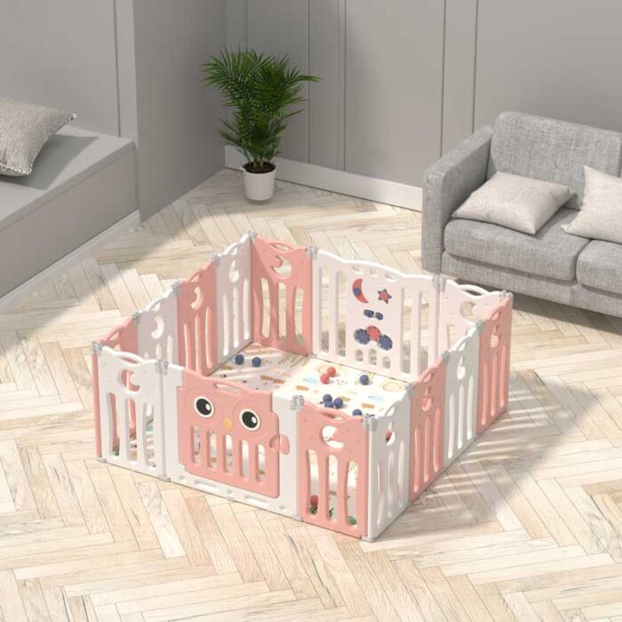 Бебешка ограда за безопасна игра, Розово бухалче - Image 2