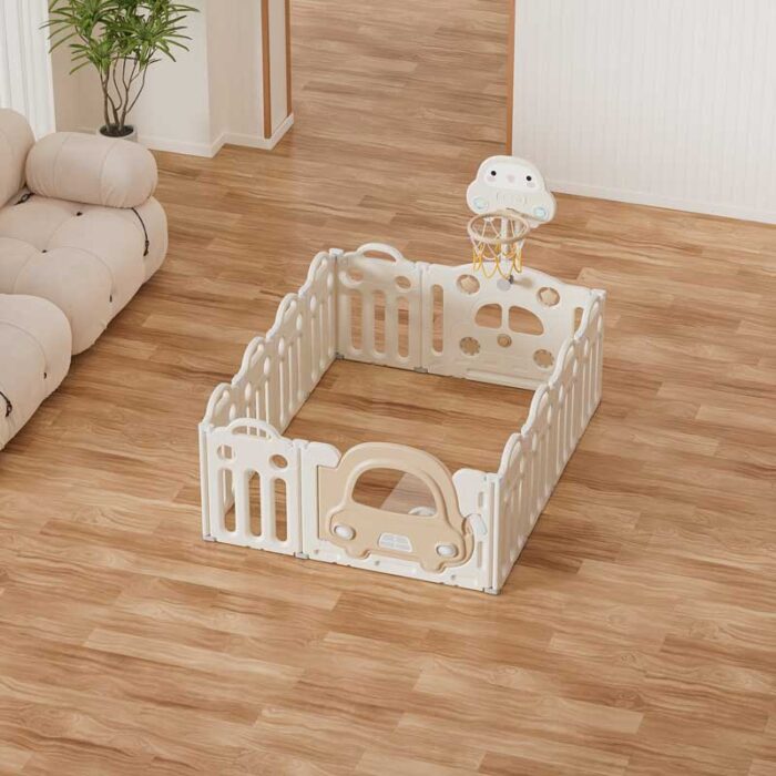 Бебешка ограда с баскетболен кош и табло с активности - Кафява кола - Image 2