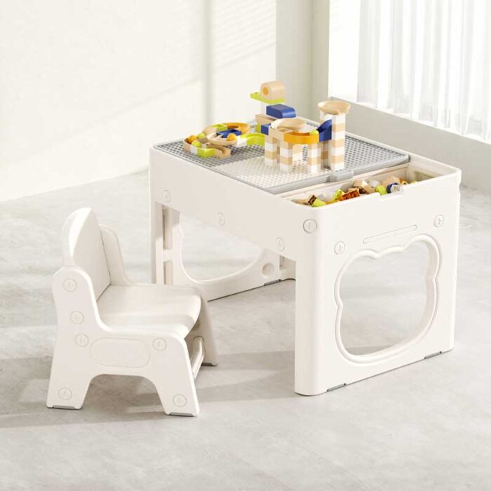 Детска маса 2 в 1 с конструктор 100 части и два стола - Image 2