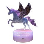 Детска нощна 3D LED лампа, Крилат еднорог, променящи се цветове, 20 см