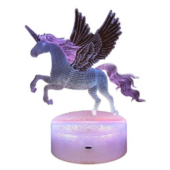 Детска нощна 3D LED лампа, Крилат еднорог, променящи се цветове, 20 см - Image 2