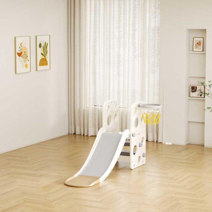 Детска пластмасова пързалка с баскетболен кош - кафява - Image 2