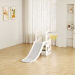 Детска пластмасова пързалка с баскетболен кош - сива