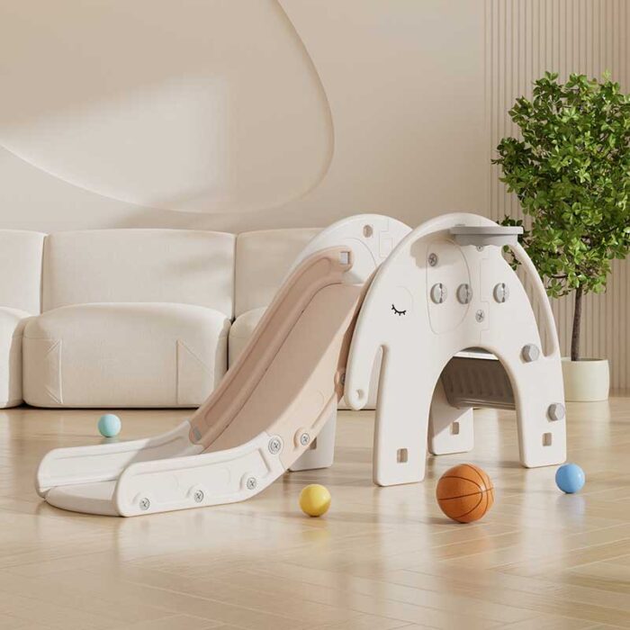 Детска пързалка с баскетболен кош Слонче - кафява - Image 2