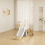 Детска пързалка с телескоп и баскетболен кош - кафява