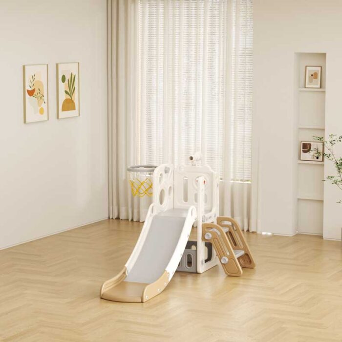 Детска пързалка с телескоп и баскетболен кош - кафява - Image 2