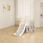 Детска пързалка с телескоп и баскетболен кош - сива