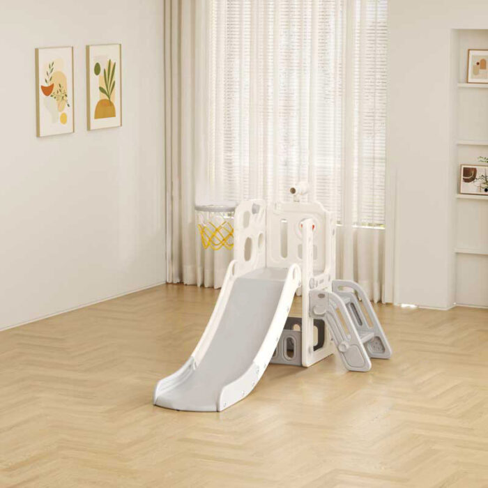 Детска пързалка с телескоп и баскетболен кош - сива - Image 2