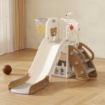 Детска пързалка с телескоп и баскетболен кош, Кафяво мече