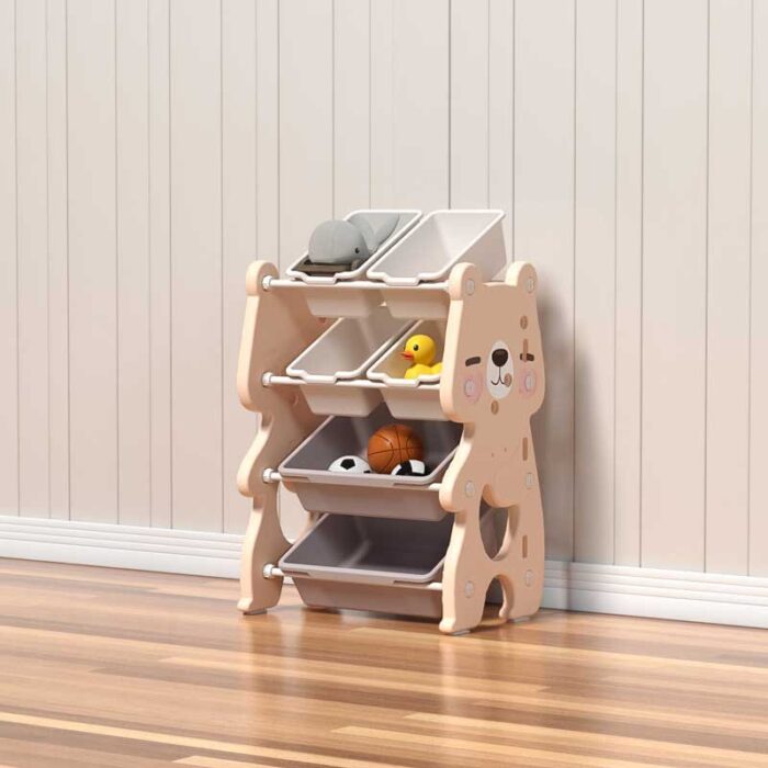 Детска регулируема етажерка за книги и играчки - Розово мече - Image 2
