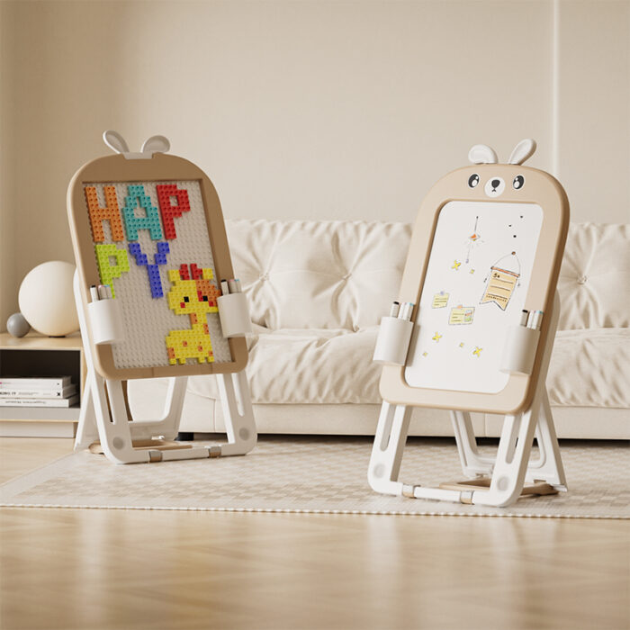 Детска сгъваема дъска за рисуване с конструктор 60 части в бежов цвят - Image 2