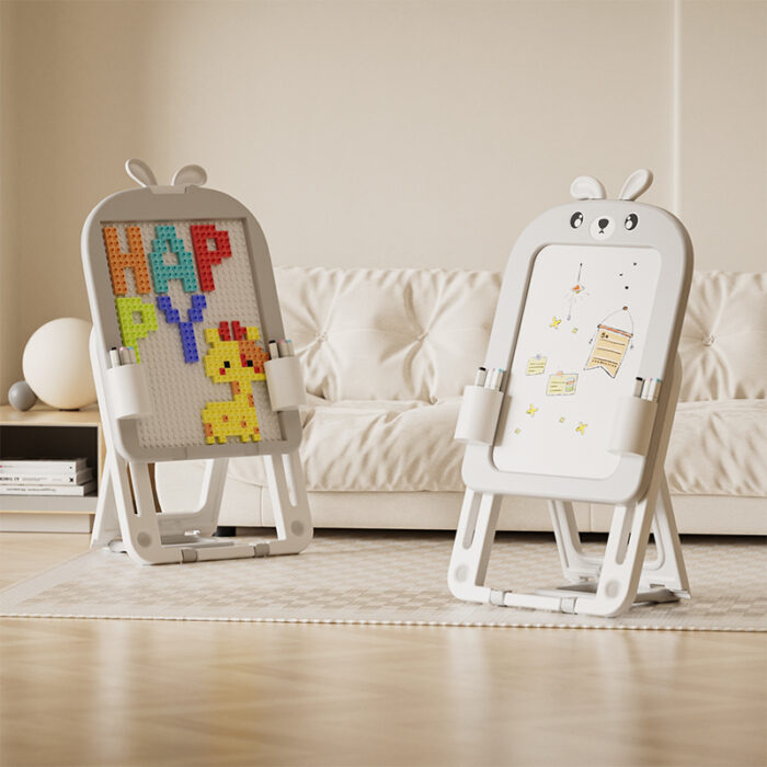 Детска сгъваема дъска за рисуване с конструктор 60 части в сив цвят - Image 2