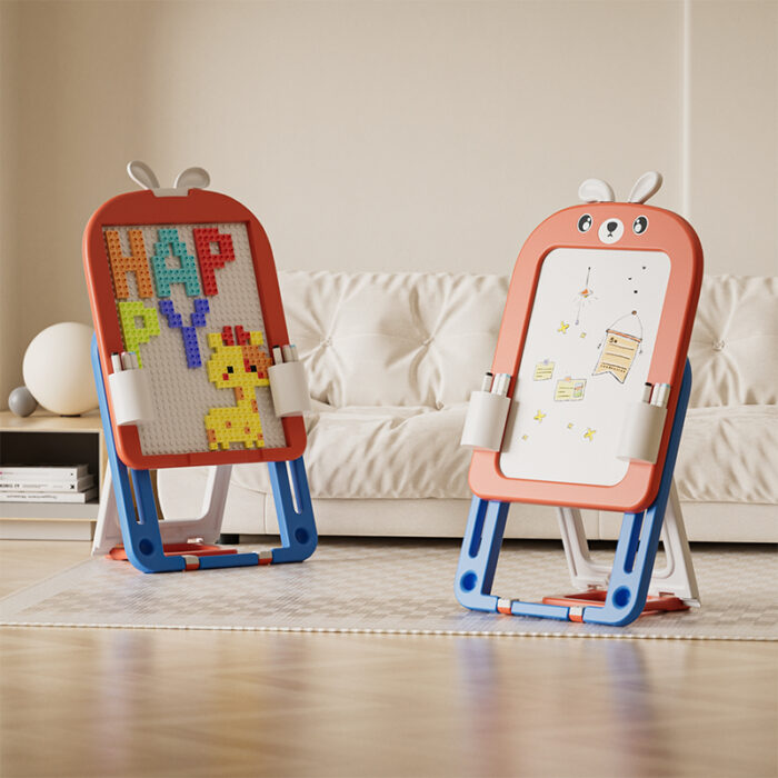 Детска сгъваема дъска за рисуване с конструктор 60 части в червен цвят - Image 2